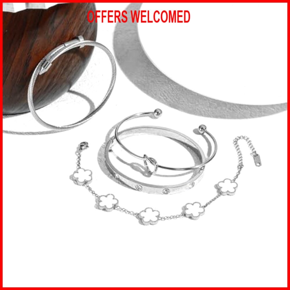 Stainless Steel Stackable Bangle Bracelets Set, H… - image 5